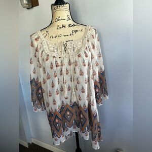 Moa Moa blouse lightweight paisley print bohemian hippie indie Gypsy lace tassel